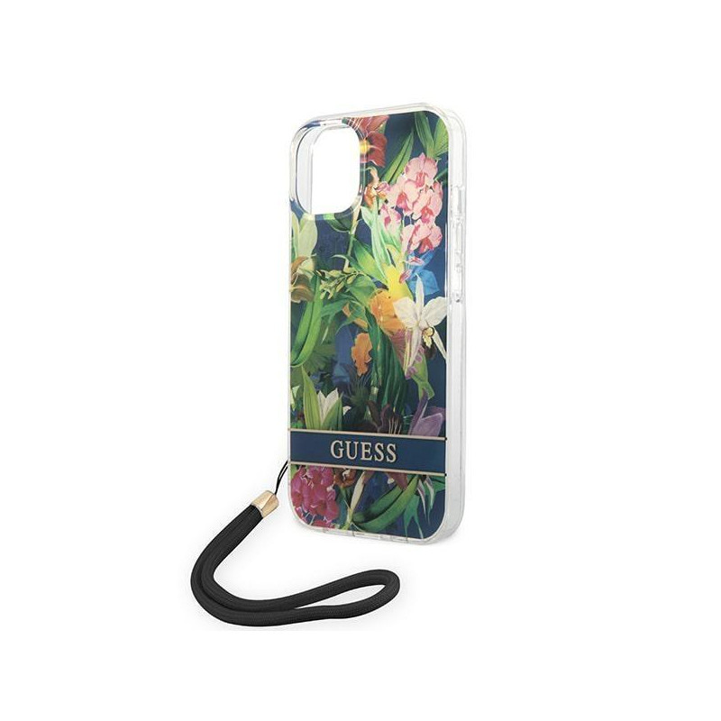 Guess Flower Strap dėklas iPhone 14 Plus - mėlynas