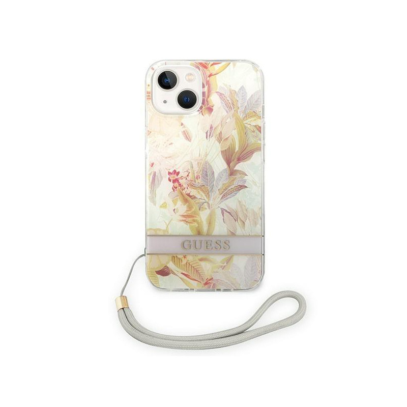 Guess Flower Strap dėklas iPhone 14 Plus - violetinis