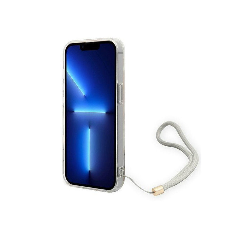 Guess Flower Strap dėklas iPhone 14 Plus - violetinis