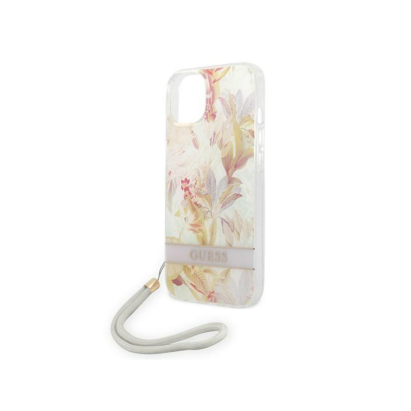 Guess Flower Strap dėklas iPhone 14 Plus - violetinis