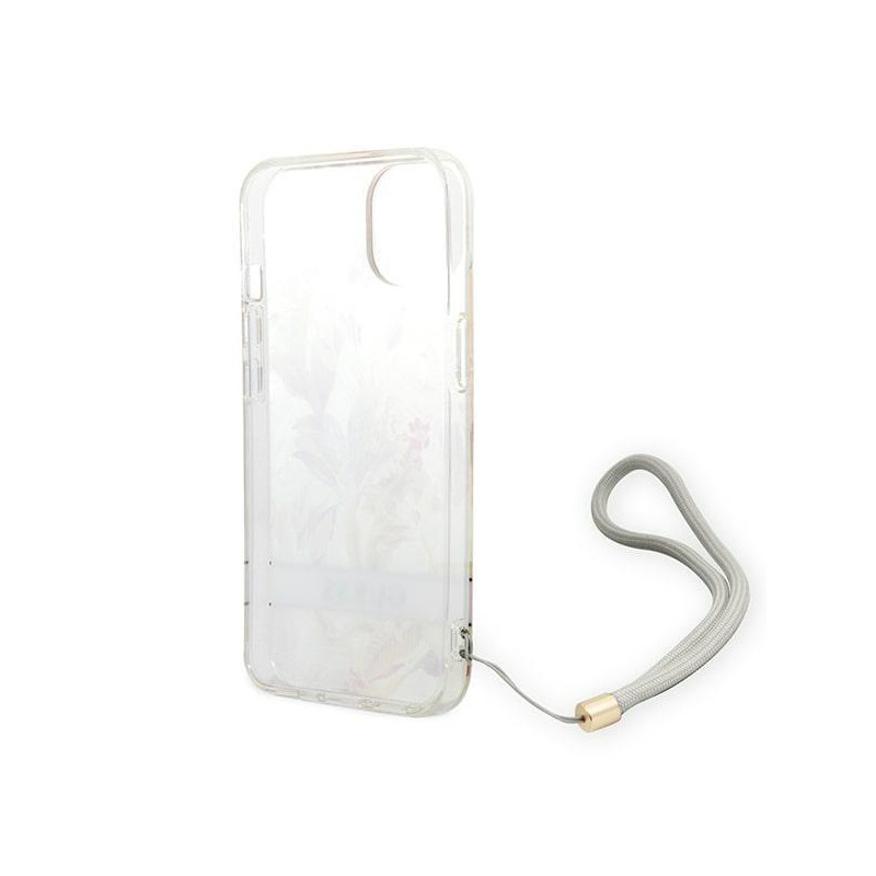 Guess Flower Strap dėklas iPhone 14 Plus - violetinis