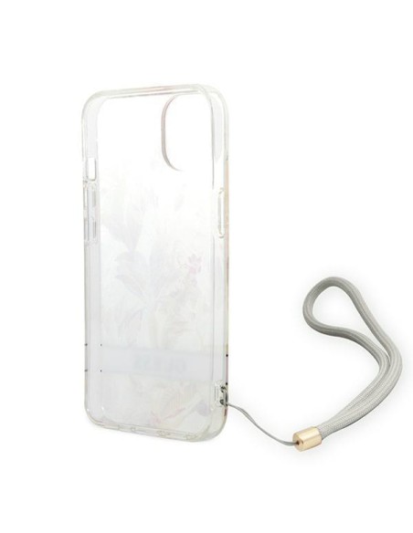 Guess Flower Strap dėklas iPhone 14 Plus - violetinis Guess Flower Strap dėklas iPhone 14 Plus - violetinis