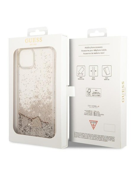 Guess Glitter Charms dėklas iPhone 14 - auksinis Guess Glitter Charms dėklas iPhone 14 - auksinis