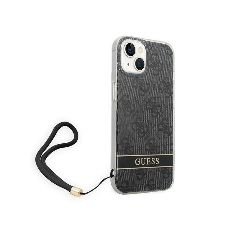 Guess 4G Print Strap dėklas iPhone 14 - juodas