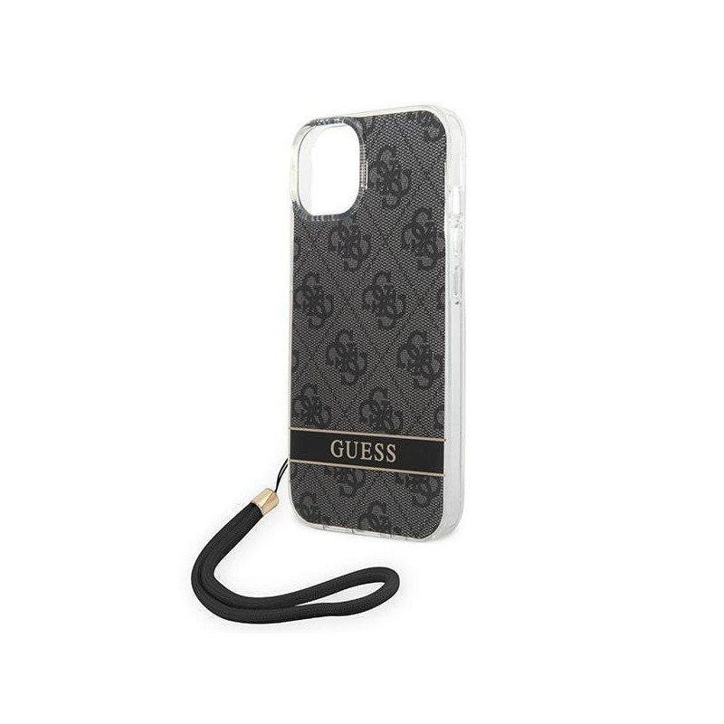 Guess 4G Print Strap dėklas iPhone 14 - juodas