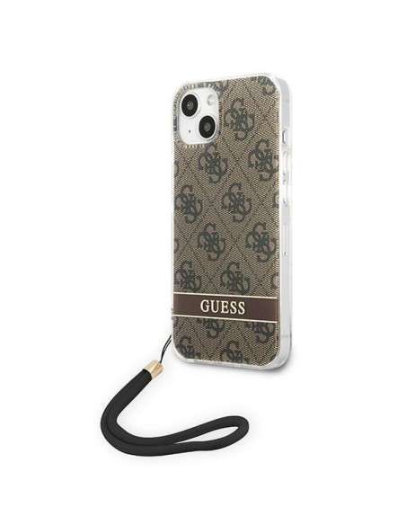 Guess 4G Print Strap dėklas iPhone 14 - rudas Guess 4G Print Strap dėklas iPhone 14 - rudas