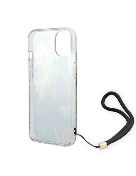 Guess Flower Strap dėklas iPhone 14 - mėlynas Guess Flower Strap dėklas iPhone 14 - mėlynas