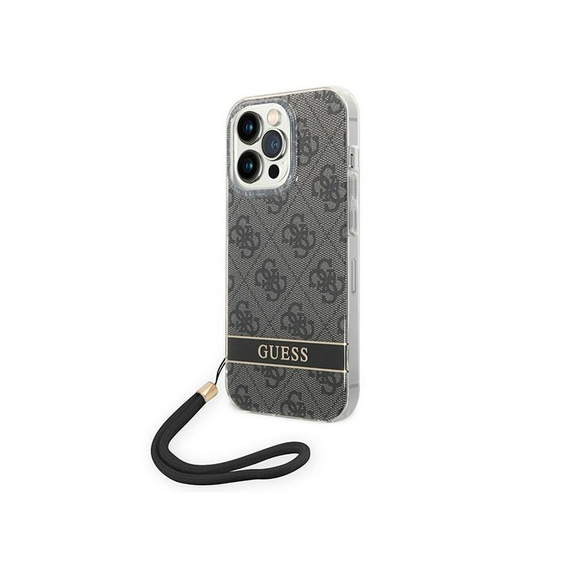 Guess 4G Print Strap dėklas, skirtas iPhone 14 Pro Max - juodas Guess 4G Print Strap dėklas, skirtas iPhone 14 Pro Max - juodas