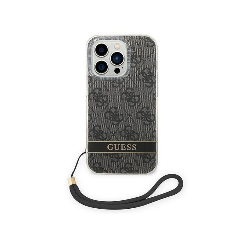Guess 4G Print Strap dėklas, skirtas iPhone 14 Pro Max - juodas
