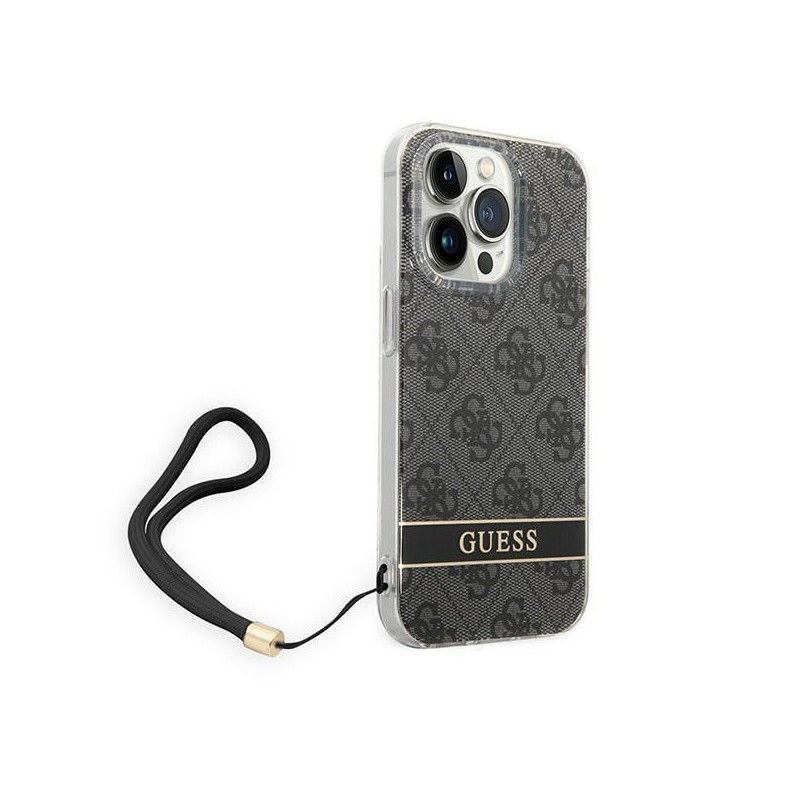 Guess 4G Print Strap dėklas, skirtas iPhone 14 Pro Max - juodas
