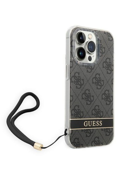 Guess 4G Print Strap dėklas, skirtas iPhone 14 Pro Max - juodas Guess 4G Print Strap dėklas, skirtas iPhone 14 Pro Max - juodas