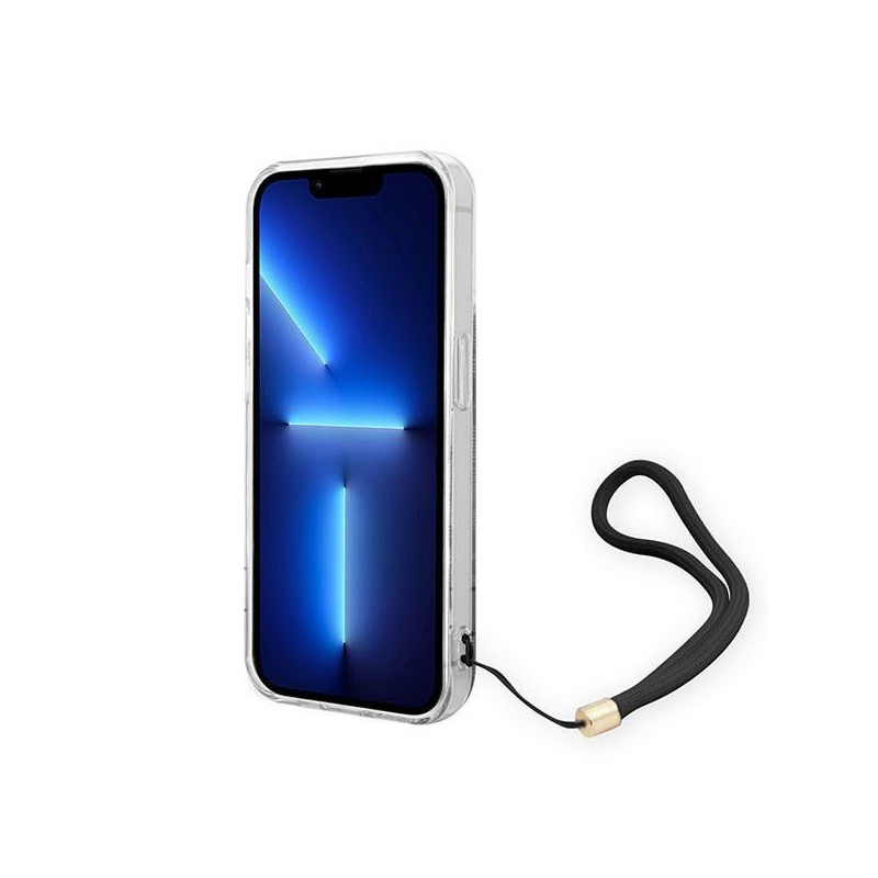 Guess 4G Print Strap dėklas, skirtas iPhone 14 Pro Max - juodas
