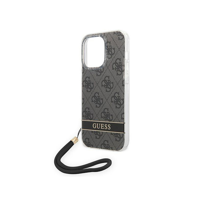 Guess 4G Print Strap dėklas, skirtas iPhone 14 Pro Max - juodas