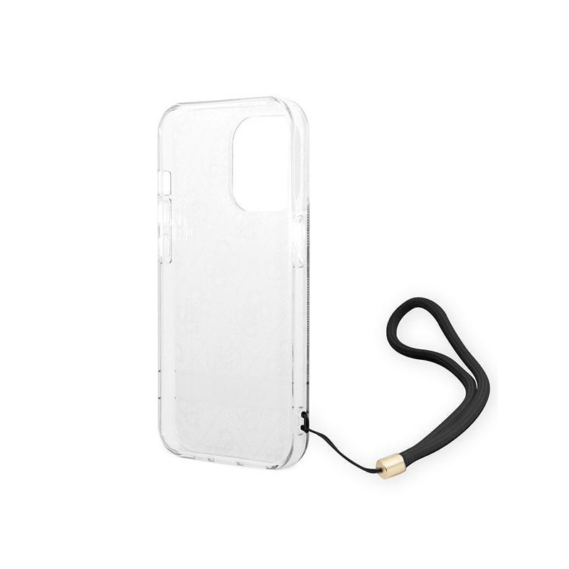 Guess 4G Print Strap dėklas, skirtas iPhone 14 Pro Max - juodas