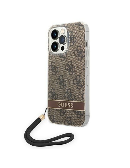 Guess 4G Print Strap dėklas, skirtas iPhone 14 Pro Max - rudas Guess 4G Print Strap dėklas, skirtas iPhone 14 Pro Max - rudas