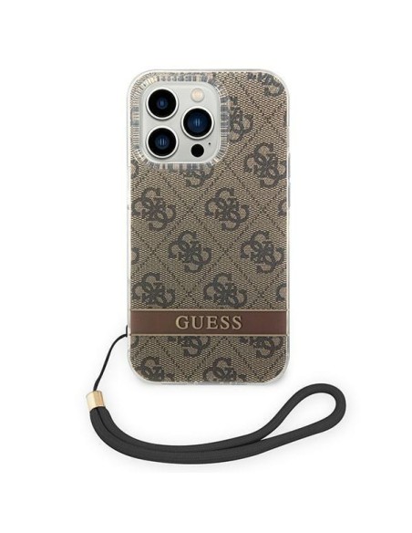 Guess 4G Print Strap dėklas, skirtas iPhone 14 Pro Max - rudas Guess 4G Print Strap dėklas, skirtas iPhone 14 Pro Max - rudas