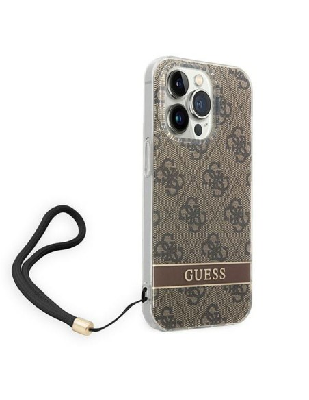 Guess 4G Print Strap dėklas, skirtas iPhone 14 Pro Max - rudas Guess 4G Print Strap dėklas, skirtas iPhone 14 Pro Max - rudas