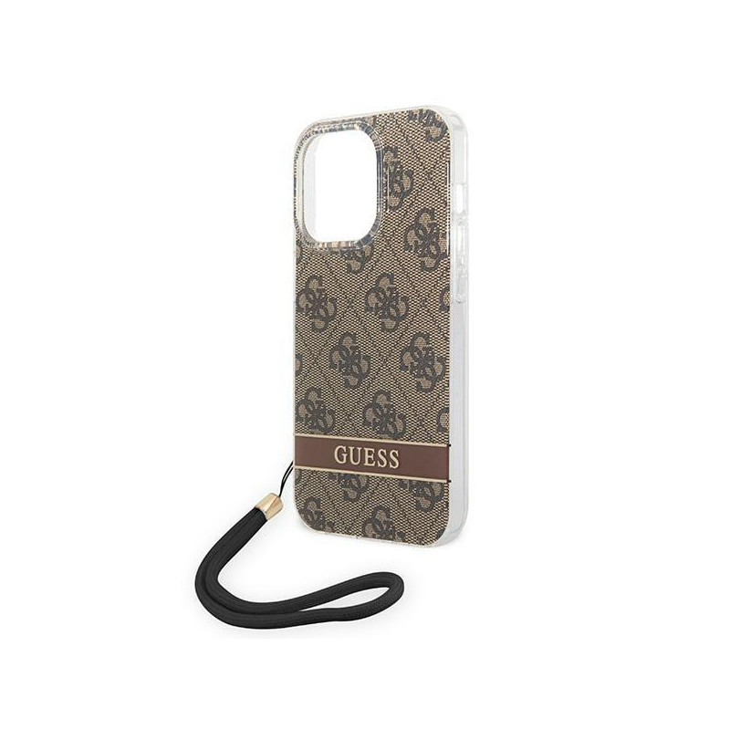 Guess 4G Print Strap dėklas, skirtas iPhone 14 Pro Max - rudas