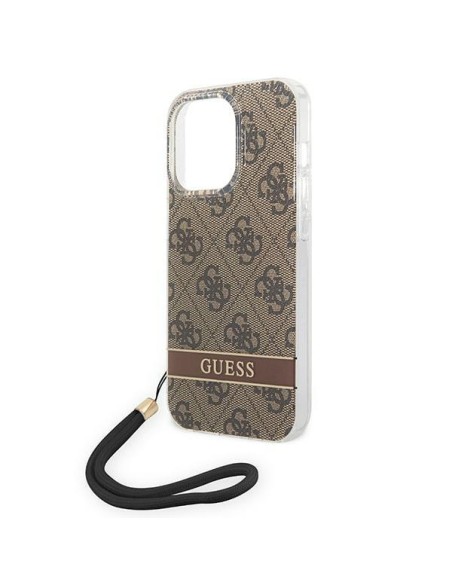 Guess 4G Print Strap dėklas, skirtas iPhone 14 Pro Max - rudas Guess 4G Print Strap dėklas, skirtas iPhone 14 Pro Max - rudas