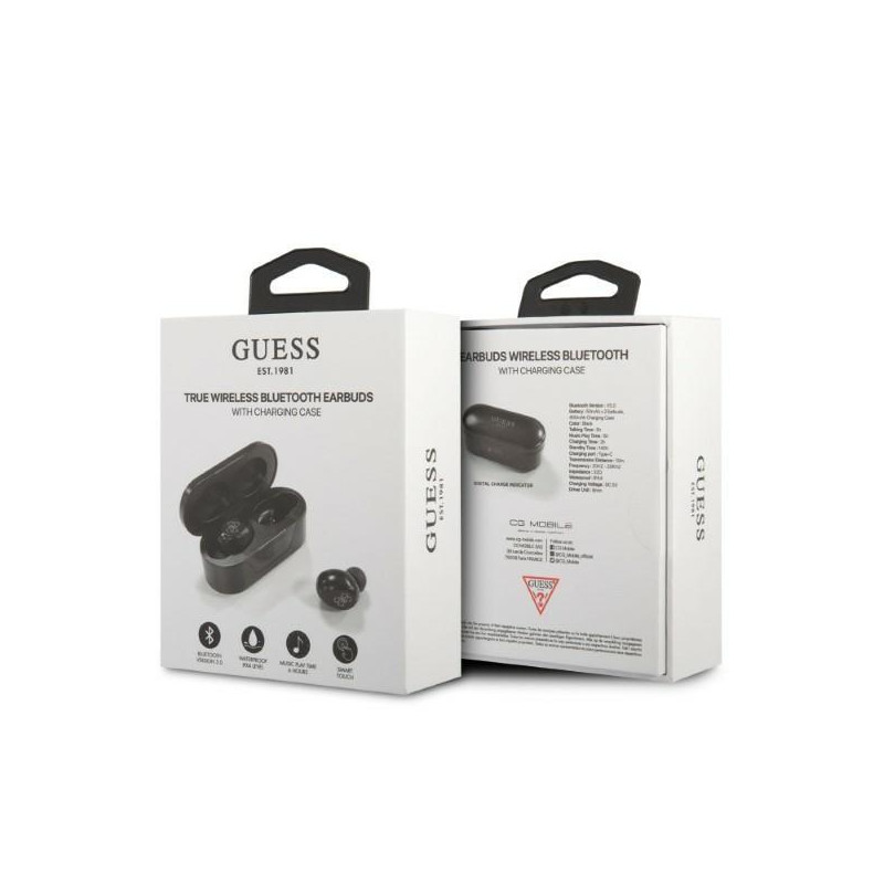 Guess TWS Bluetooth ausinės + dokas - juodos spalvos