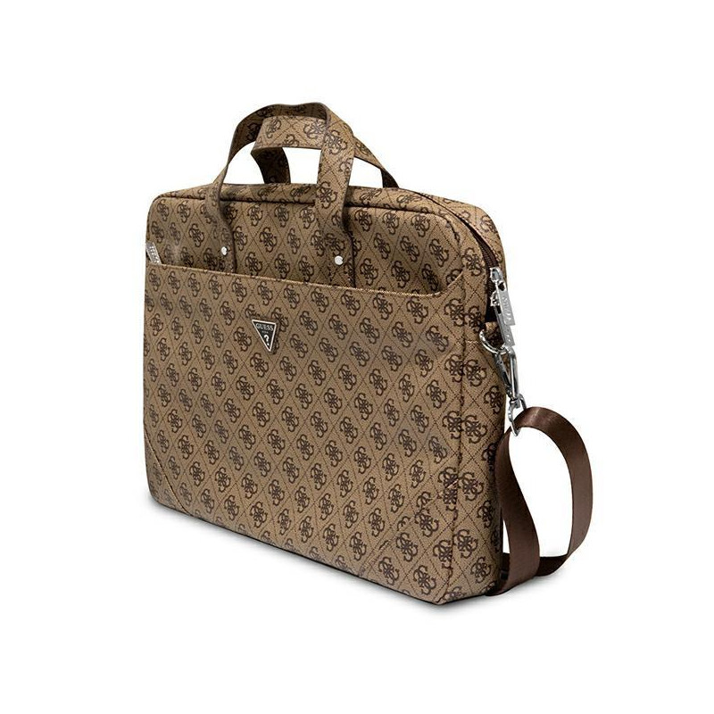 Guess Saffiano 4G Triangle Logo krepšys 16 colių nešiojamam kompiuteriui – rudas