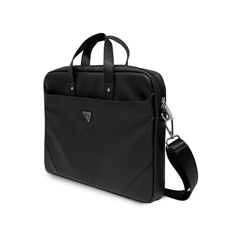 Guess Saffiano Triangle Logo krepšys 16 colių nešiojamam kompiuteriui - juodas