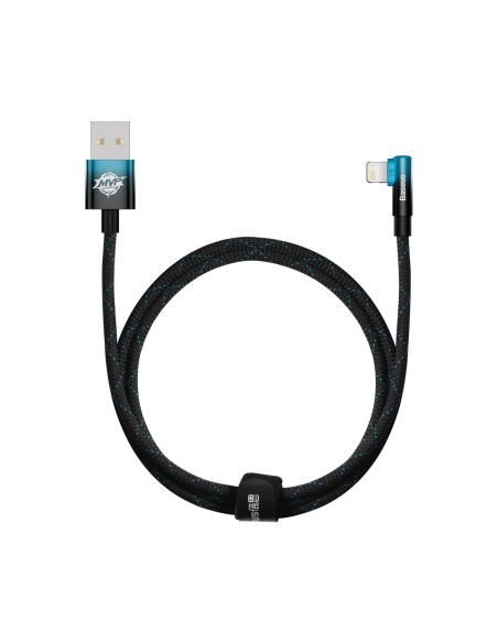 Kampinis kabelis su šoniniu USB kištuku Iphone Lightning 1m 2.4A mėlynas Kampinis kabelis su šoniniu USB kištuku Iphone Lightning 1m 2.4A mėlynas