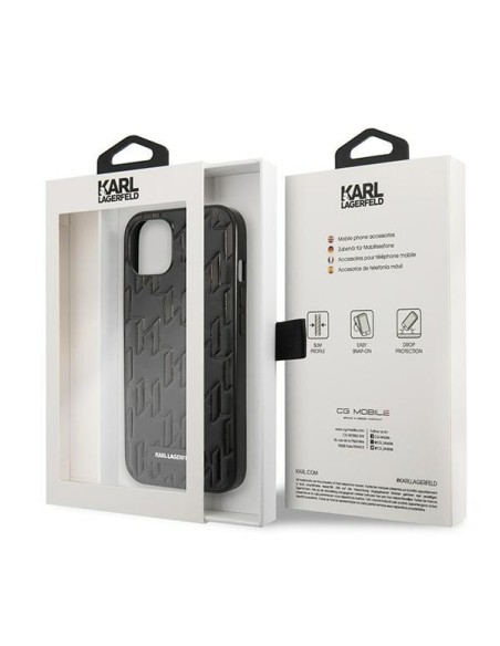 Karl Lagerfeld Monogram Plaque dėklas iPhone 13 - juodas Karl Lagerfeld Monogram Plaque dėklas iPhone 13 - juodas