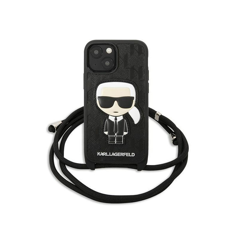 Karl Lagerfeld Leather Monogram Patch ir Cord Iconik dėklas iPhone 13 mini - juodas
