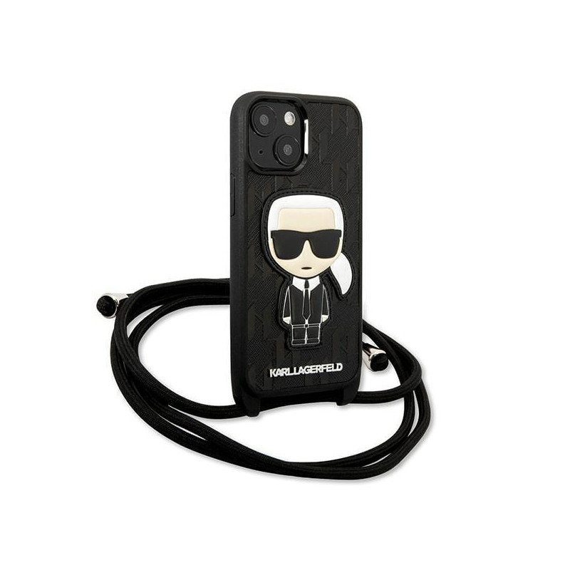 Karl Lagerfeld Leather Monogram Patch ir Cord Iconik dėklas iPhone 13 mini - juodas