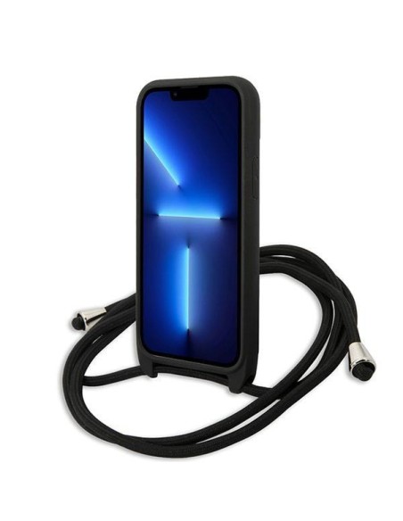 Karl Lagerfeld Leather Monogram Patch ir Cord Iconik dėklas iPhone 13 mini - juodas Karl Lagerfeld Leather Monogram Patch ir Cord Iconik dėklas iPhone 13 mini - juodas