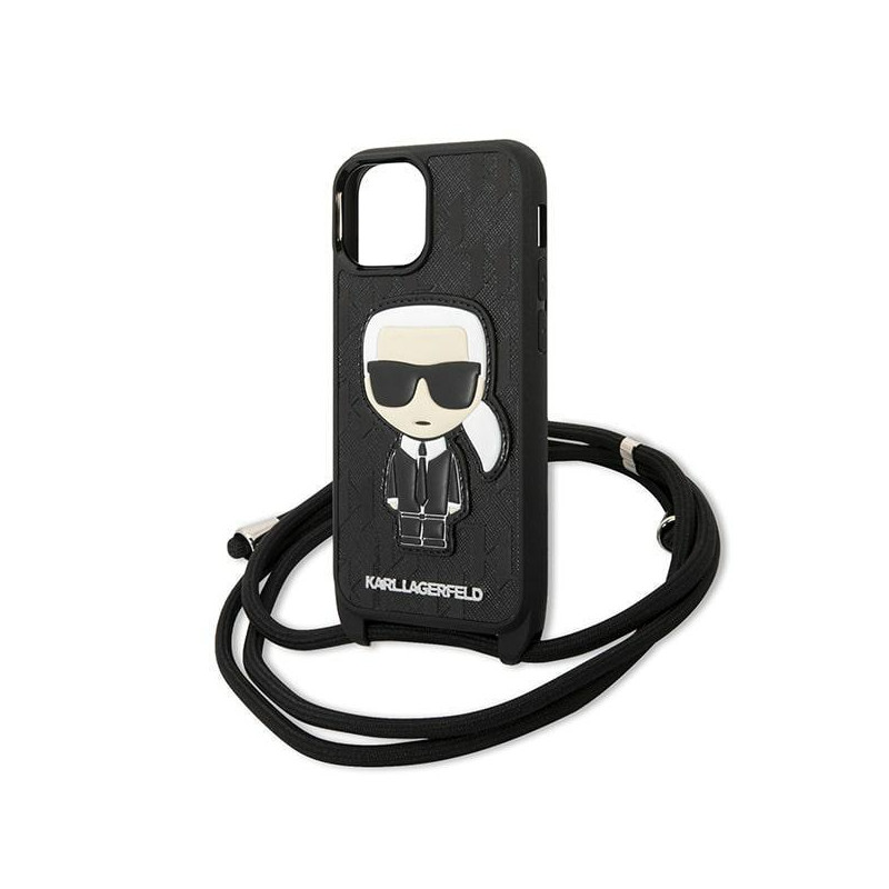 Karl Lagerfeld Leather Monogram Patch ir Cord Iconik dėklas iPhone 13 mini - juodas