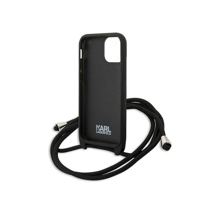 Karl Lagerfeld Leather Monogram Patch ir Cord Iconik dėklas iPhone 13 mini - juodas