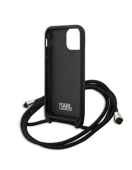 Karl Lagerfeld Leather Monogram Patch ir Cord Iconik dėklas iPhone 13 mini - juodas Karl Lagerfeld Leather Monogram Patch ir Cord Iconik dėklas iPhone 13 mini - juodas