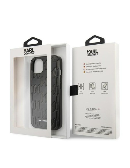 Karl Lagerfeld Monogram Plaque dėklas iPhone 13 mini - juodas Karl Lagerfeld Monogram Plaque dėklas iPhone 13 mini - juodas