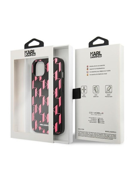 Karl Lagerfeld Monogram Plaque dėklas iPhone 13 mini - rožinis Karl Lagerfeld Monogram Plaque dėklas iPhone 13 mini - rožinis