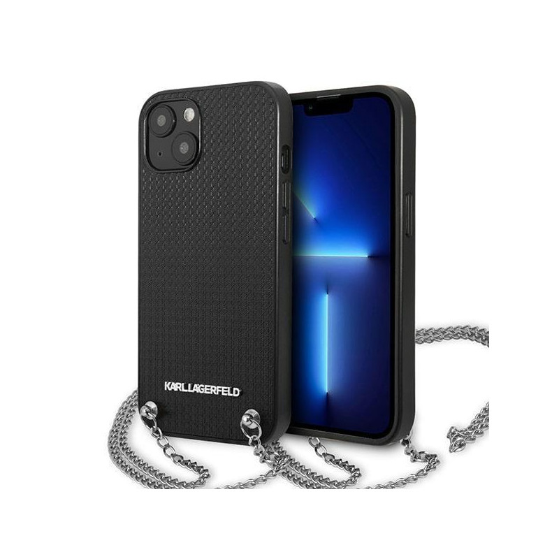 Karl Lagerfeld odos tekstūros ir grandinės dėklas iPhone 13 mini - juodas