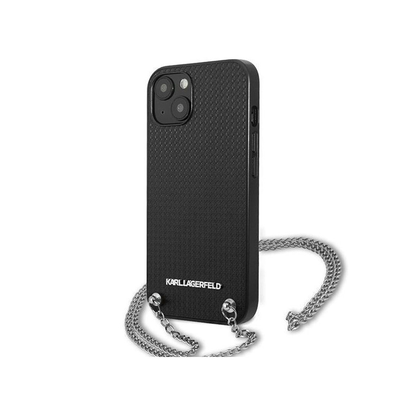 Karl Lagerfeld odos tekstūros ir grandinės dėklas iPhone 13 mini - juodas