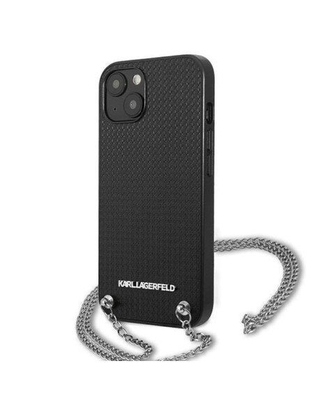 Karl Lagerfeld odos tekstūros ir grandinės dėklas iPhone 13 mini - juodas Karl Lagerfeld odos tekstūros ir grandinės dėklas iPhone 13 mini - juodas