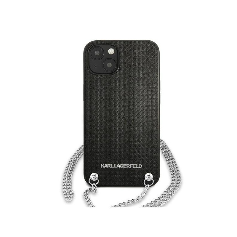 Karl Lagerfeld odos tekstūros ir grandinės dėklas iPhone 13 mini - juodas