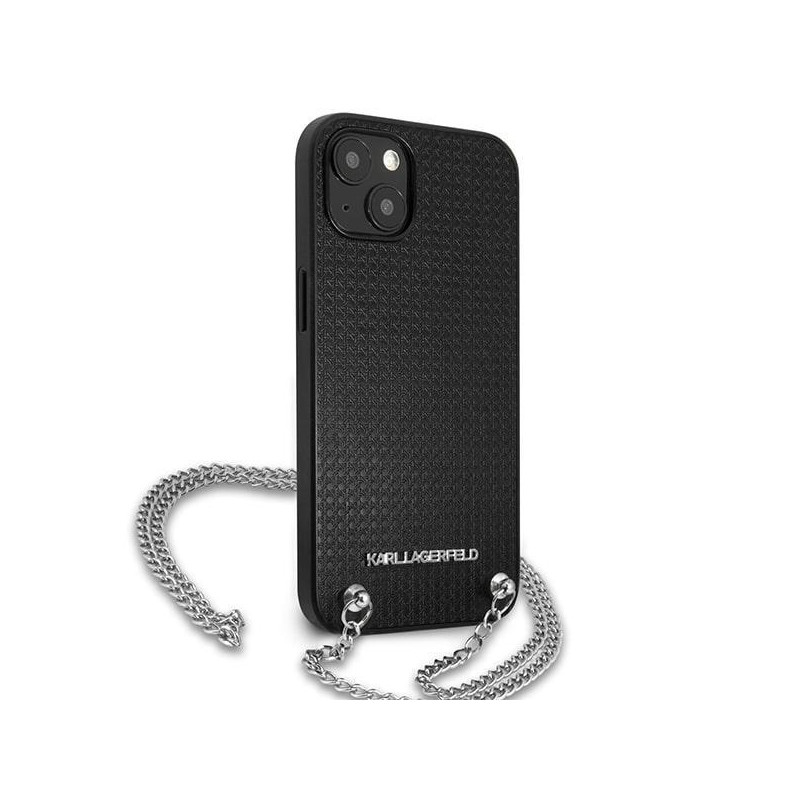 Karl Lagerfeld odos tekstūros ir grandinės dėklas iPhone 13 mini - juodas