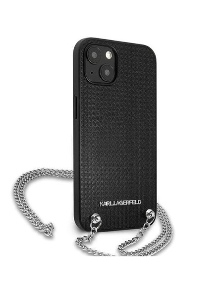 Karl Lagerfeld odos tekstūros ir grandinės dėklas iPhone 13 mini - juodas Karl Lagerfeld odos tekstūros ir grandinės dėklas iPhone 13 mini - juodas