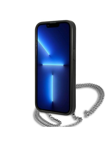Karl Lagerfeld odos tekstūros ir grandinės dėklas iPhone 13 mini - juodas Karl Lagerfeld odos tekstūros ir grandinės dėklas iPhone 13 mini - juodas