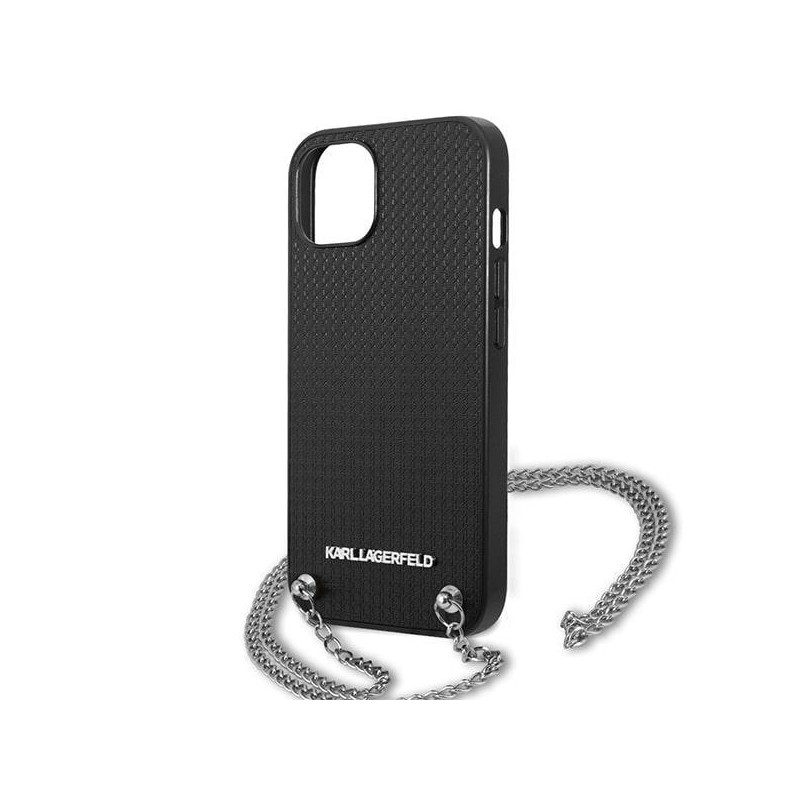 Karl Lagerfeld odos tekstūros ir grandinės dėklas iPhone 13 mini - juodas