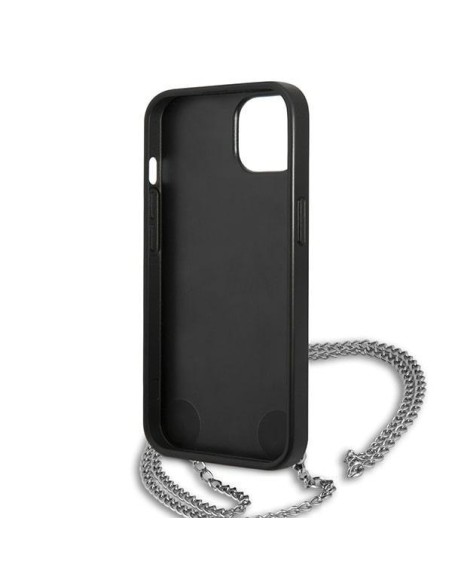 Karl Lagerfeld odos tekstūros ir grandinės dėklas iPhone 13 mini - juodas Karl Lagerfeld odos tekstūros ir grandinės dėklas iPhone 13 mini - juodas