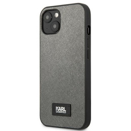 Karl Lagerfeld Saffiano Plaque dėklas iPhone 13 mini - sidabrinis