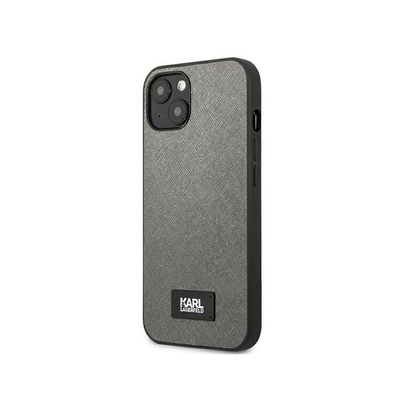 Karl Lagerfeld Saffiano Plaque dėklas iPhone 13 mini - sidabrinis