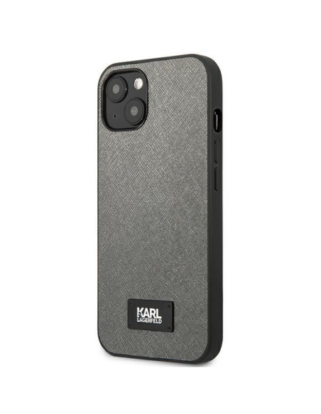 Karl Lagerfeld Saffiano Plaque dėklas iPhone 13 mini - sidabrinis Karl Lagerfeld Saffiano Plaque dėklas iPhone 13 mini - sidabrinis
