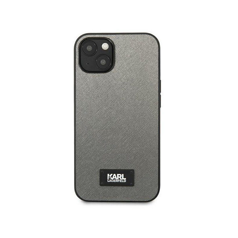Karl Lagerfeld Saffiano Plaque dėklas iPhone 13 mini - sidabrinis