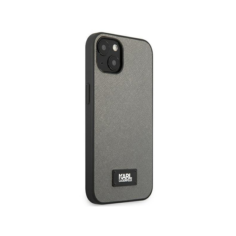 Karl Lagerfeld Saffiano Plaque dėklas iPhone 13 mini - sidabrinis
